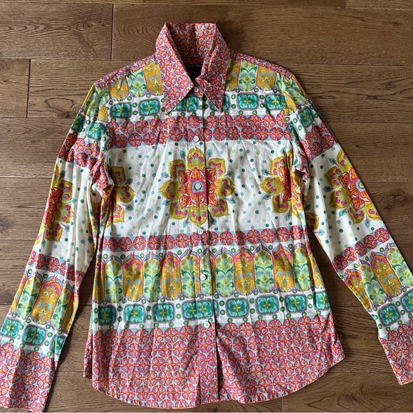Lucky Brand 100% Cotton Button Down Shirt Bohemian Print Sz L - Picture 2 of 7